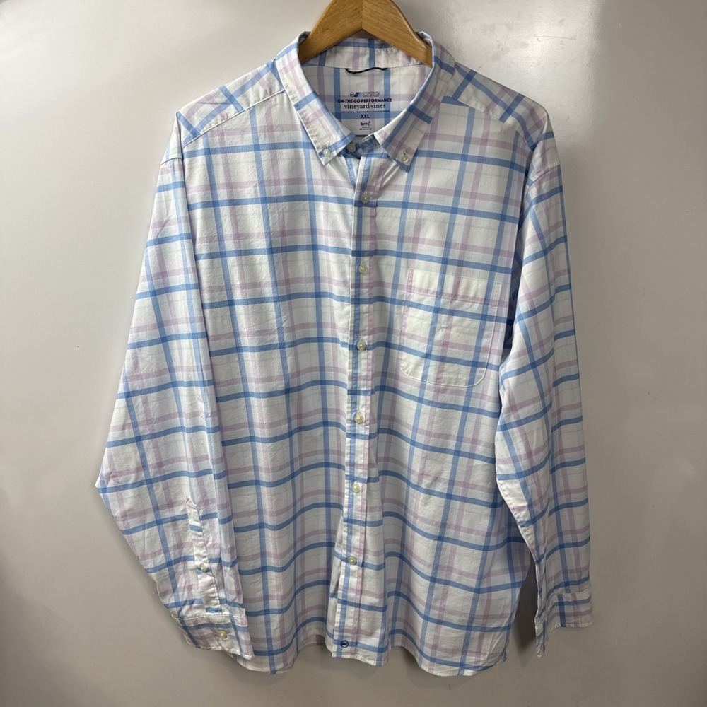 Vineyard Vines OTG Men's Pink Blue Plaid Button Down Shirt Size 2XL